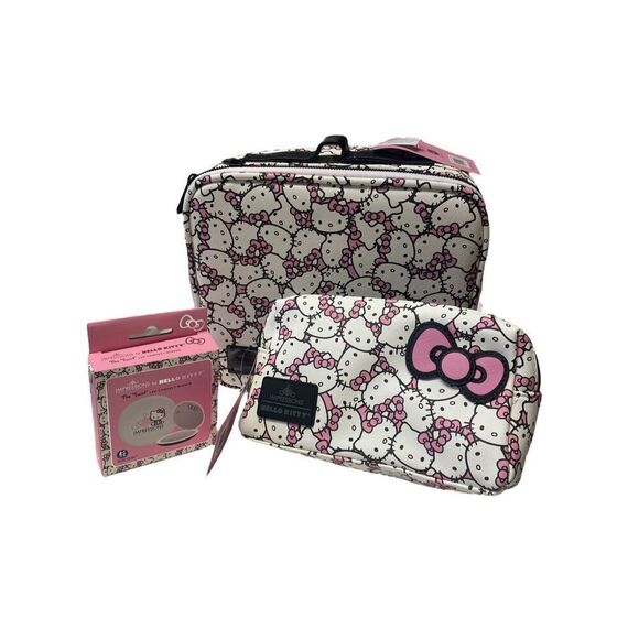 Impressions Hello Kitty Hello Cosmetic Bag 3pc with Magnifying Mirror Set New - Picture 1 of 2